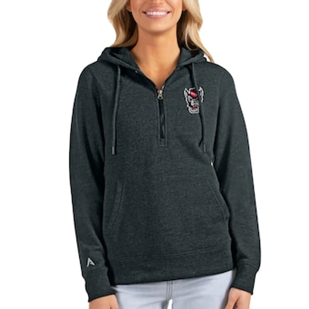 Women's Antigua Heathered Charcoal NC State Wolfpack Action Half-Zip Pullover Hoodie