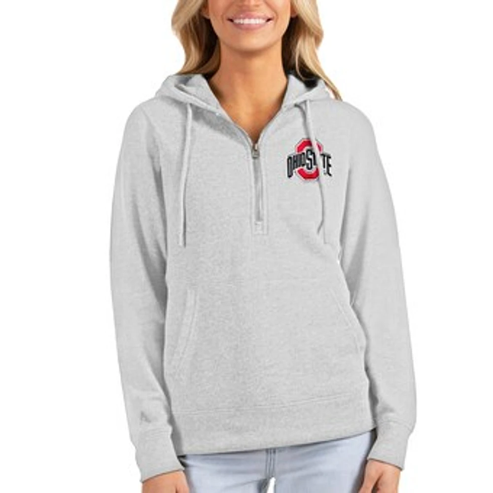 Women's Antigua Heathered Gray Ohio State Buckeyes Action Half-Zip Pullover Hoodie