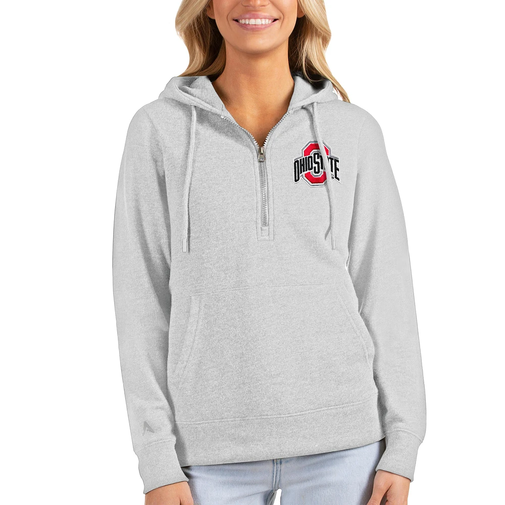 Women's Antigua Heathered Gray Ohio State Buckeyes Action Half-Zip Pullover Hoodie