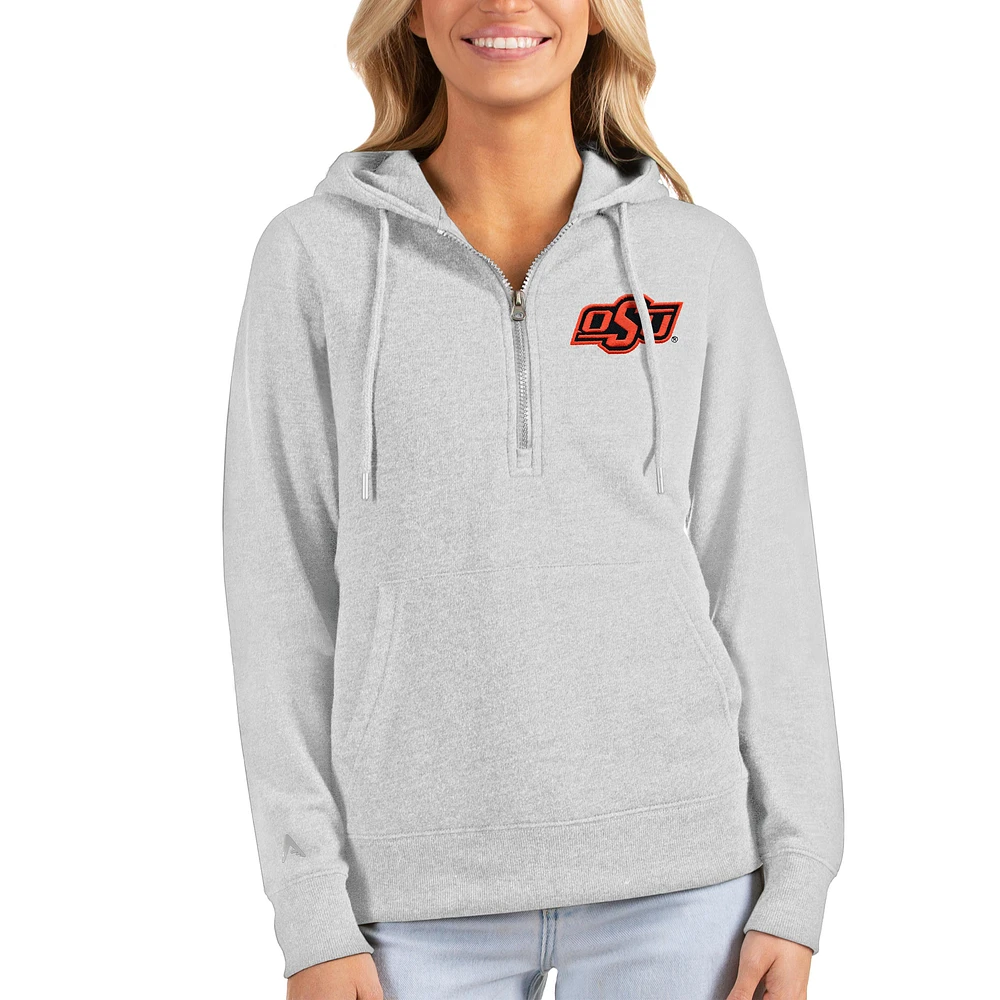 Women's Antigua Heathered Gray Oklahoma State Cowboys Action Half-Zip Pullover Hoodie