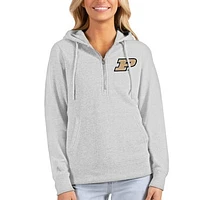 Women's Antigua Heathered Gray Purdue Boilermakers Action Half-Zip Pullover Hoodie