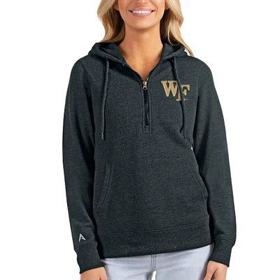 Women's Antigua Heathered Charcoal Wake Forest Demon Deacons Action Half-Zip Pullover Hoodie