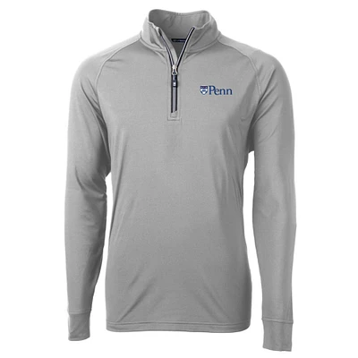 Men's Cutter & Buck Gray Pennsylvania Quakers Big Tall Adapt Eco Knit Quarter-Zip Pullover Jacket