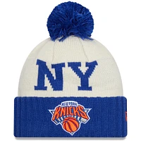 Men's New Era Blue/Cream New York Knicks 2022 NBA Draft - Cuffed Knit Hat with Pom