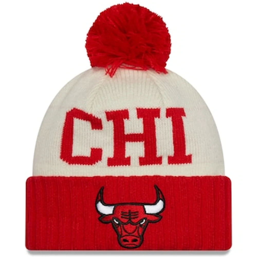 Men's New Era Black/Cream Chicago Bulls 2022 NBA Draft - Cuffed Knit Hat with Pom