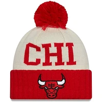 Men's New Era Black/Cream Chicago Bulls 2022 NBA Draft - Cuffed Knit Hat with Pom