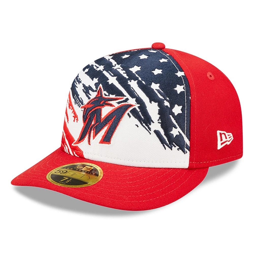 Men's New Era Red Miami Marlins 2022 4th of July Low Profile 59FIFTY Fitted Hat