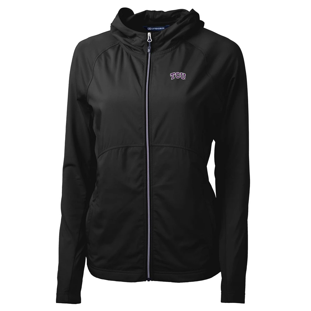 Women's Cutter & Buck Black TCU Horned Frogs Adapt Eco Knit Full-Zip Jacket