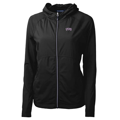 Women's Cutter & Buck Black TCU Horned Frogs Adapt Eco Knit Full-Zip Jacket