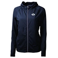 Women's Cutter & Buck Navy BYU Cougars Adapt Eco Knit Full-Zip Jacket