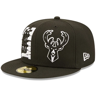 Men's New Era Black/White Milwaukee Bucks - 2022 NBA Draft 59FIFTY Fitted Hat