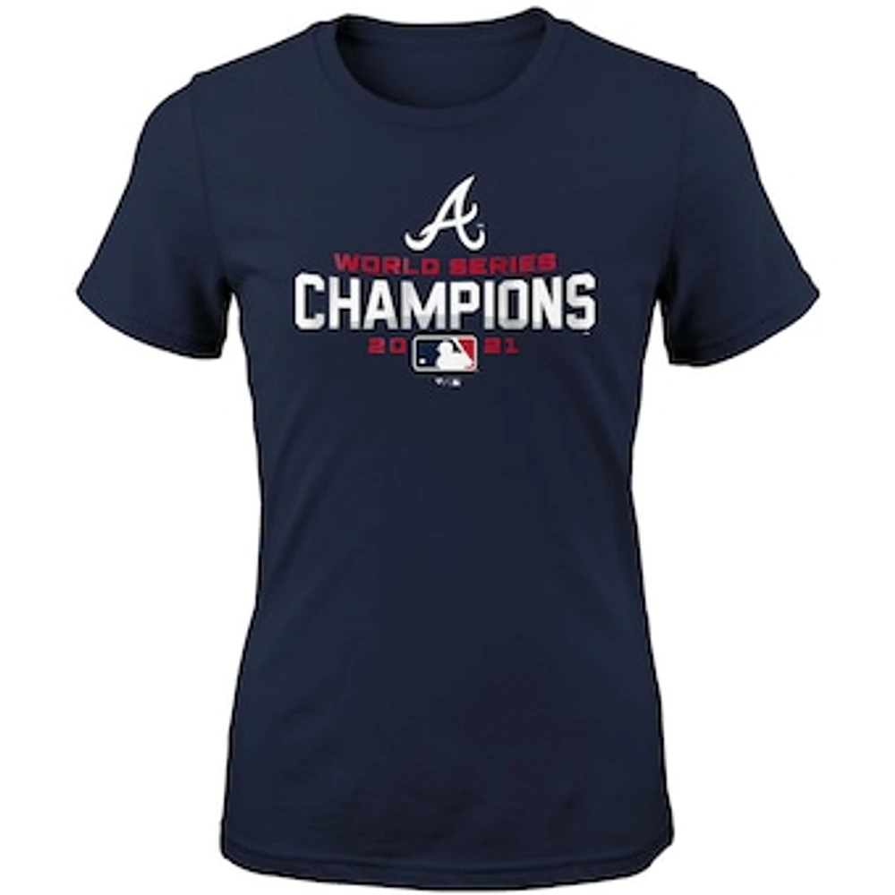 Girls Youth Fanatics Navy Atlanta Braves 2021 World Series Champions T-Shirt