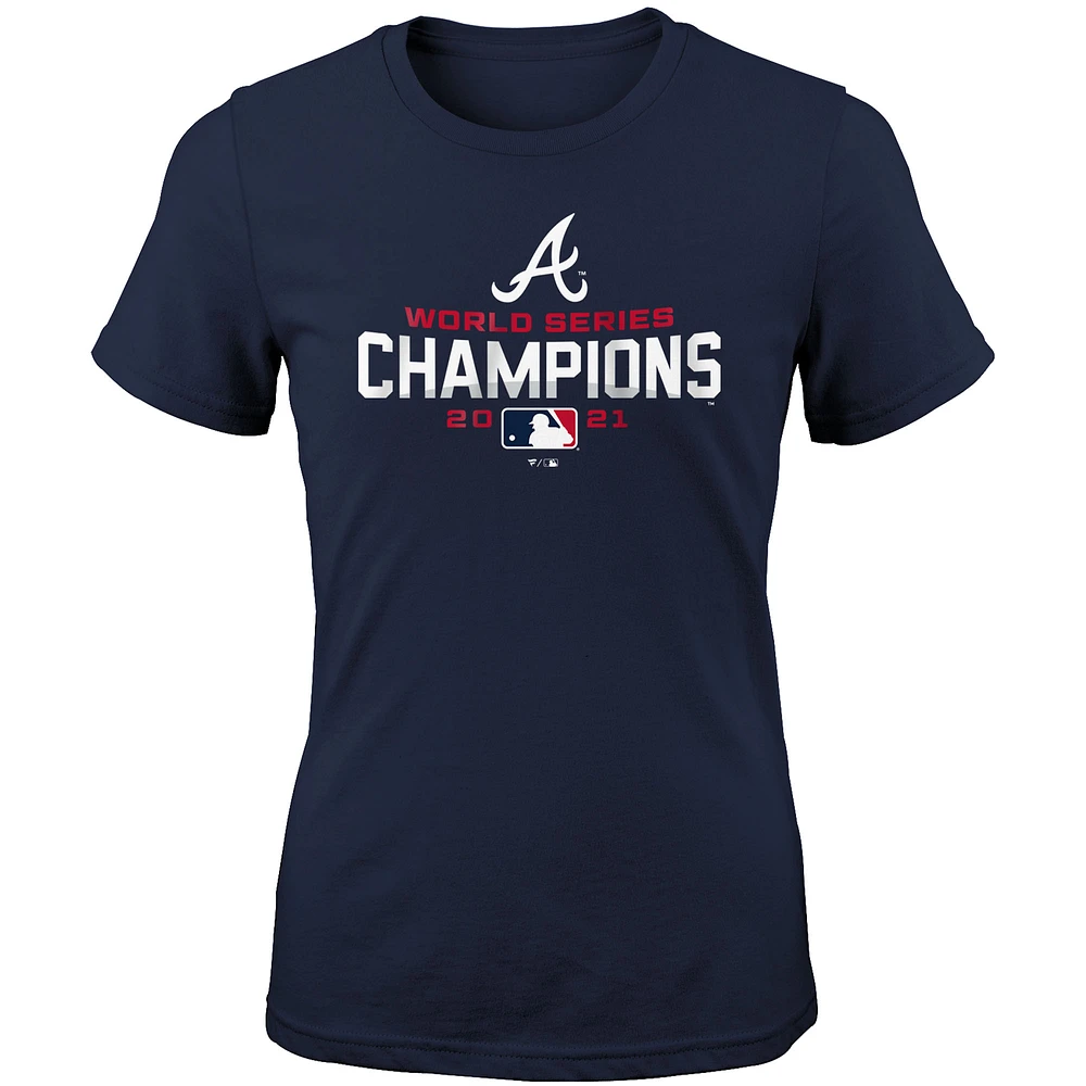 Girls Youth Fanatics Navy Atlanta Braves 2021 World Series Champions T-Shirt