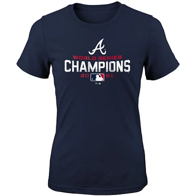 Girls Youth Fanatics Navy Atlanta Braves 2021 World Series Champions T-Shirt