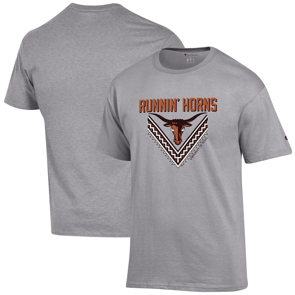 Men's Champion Heathered Gray Texas Longhorns Runnin' Horns T-Shirt