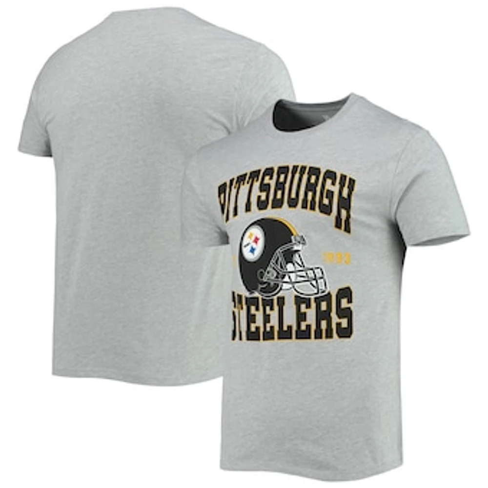 Men's Junk Food Heathered Gray Pittsburgh Steelers Helmet T-Shirt