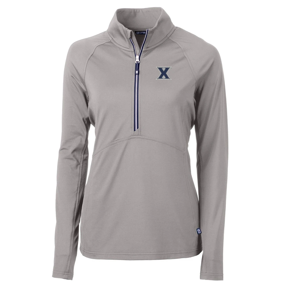Women's Cutter & Buck Silver Xavier Musketeers Adapt Eco Knit Half-Zip Pullover Jacket