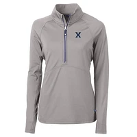 Women's Cutter & Buck Silver Xavier Musketeers Adapt Eco Knit Half-Zip Pullover Jacket