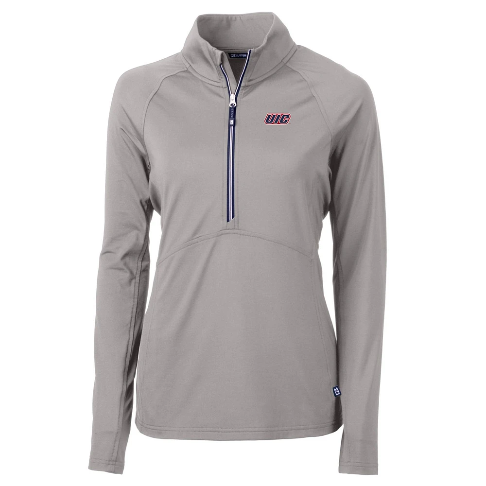 Women's Cutter & Buck Silver UIC Flames Adapt Eco Knit Half-Zip Pullover Jacket