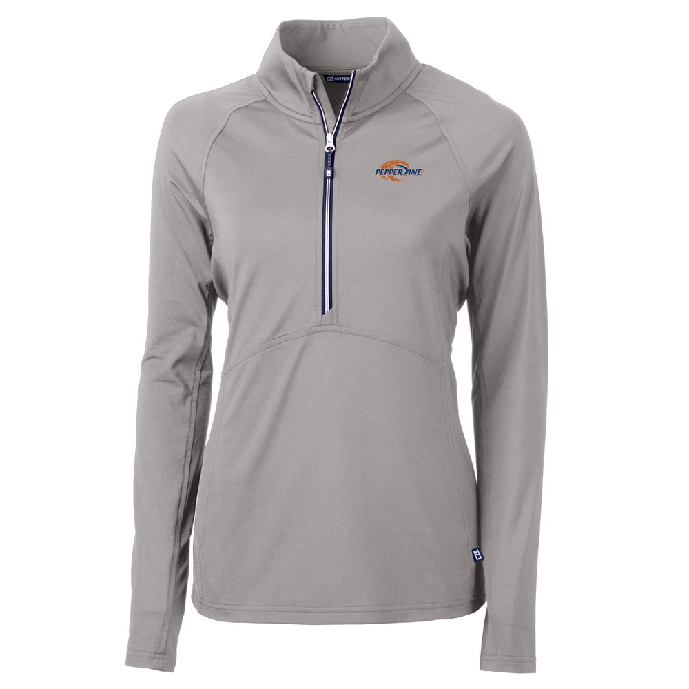 Women's Cutter & Buck Silver Pepperdine Waves Adapt Eco Knit Half-Zip Pullover Jacket