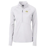 Women's Cutter & Buck White Georgia Tech Yellow Jackets Adapt Eco Knit Half-Zip Pullover Jacket