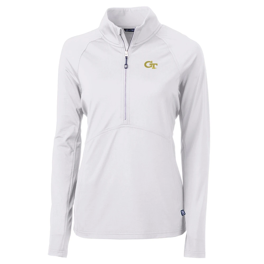 Women's Cutter & Buck White Georgia Tech Yellow Jackets Adapt Eco Knit Half-Zip Pullover Jacket