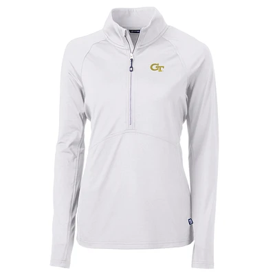 Women's Cutter & Buck White Georgia Tech Yellow Jackets Adapt Eco Knit Half-Zip Pullover Jacket