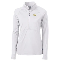 Women's Cutter & Buck White Georgia Tech Yellow Jackets Adapt Eco Knit Half-Zip Pullover Jacket