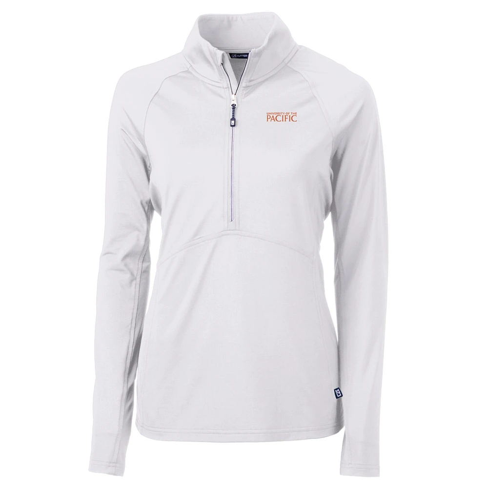 Women's Cutter & Buck White Pacific Tigers Adapt Eco Knit Half-Zip Pullover Jacket
