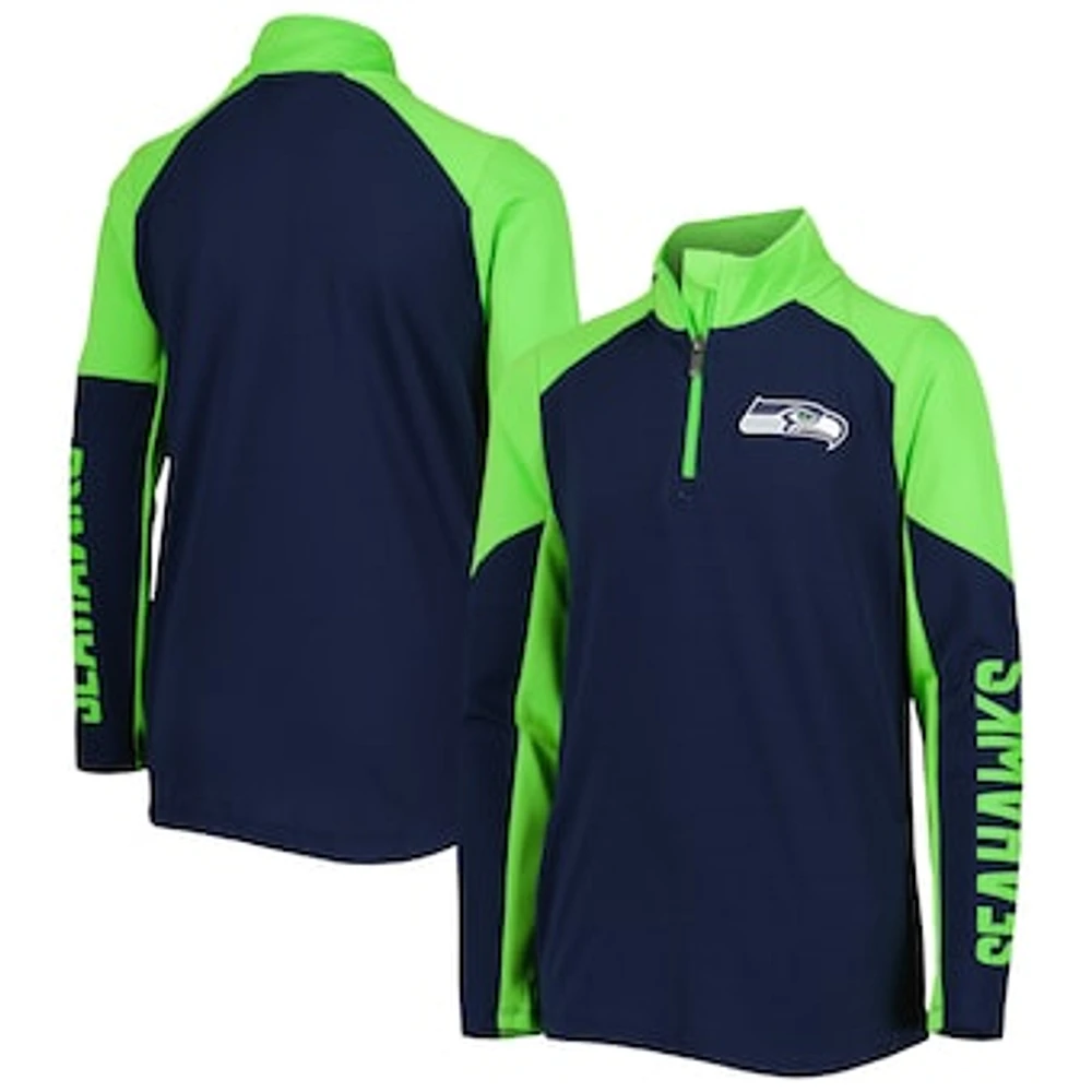 Youth College Navy/Neon Green Seattle Seahawks Audible Quarter-Zip Jacket