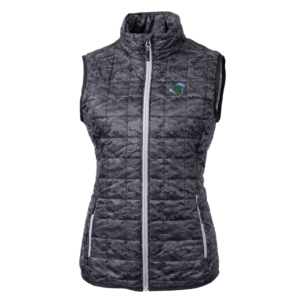 Women's Cutter & Buck Black Tulane Green Wave Eco Full-Zip Puffer Vest