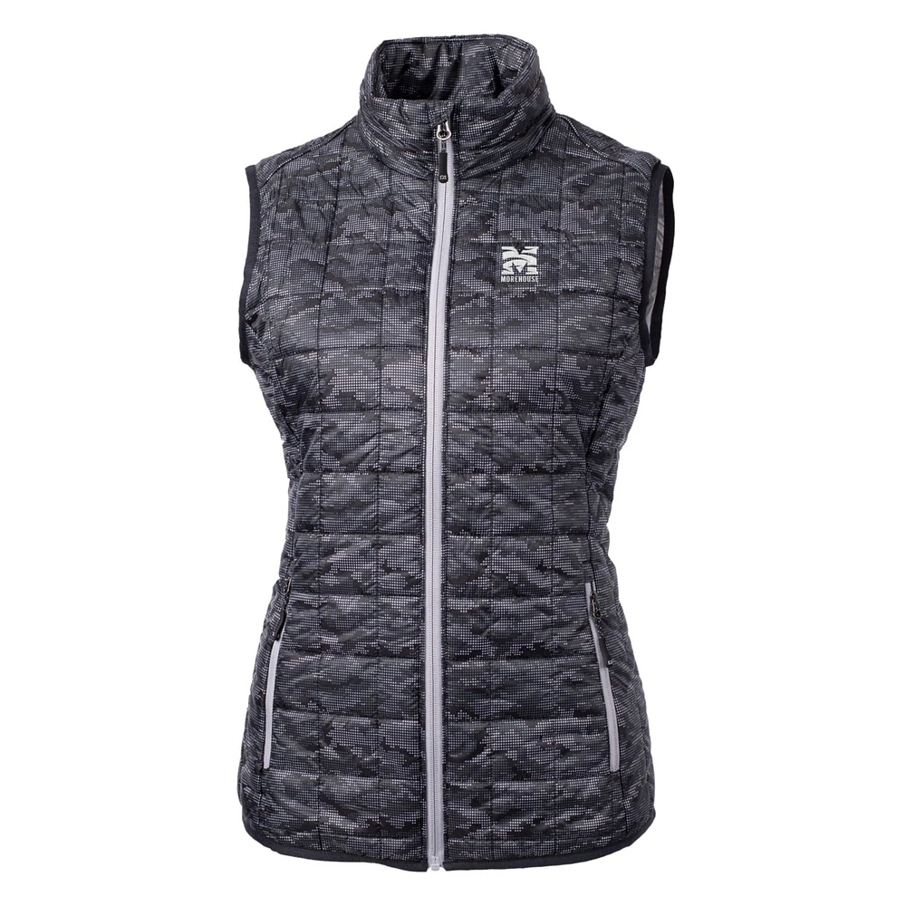 Women's Cutter & Buck Black Morehouse Maroon Tigers Eco Full-Zip Puffer Vest