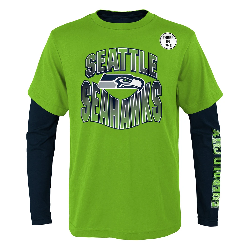 Preschool Neon Green/College Navy Seattle Seahawks Game Day T-Shirt Combo Set