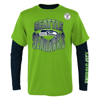 Preschool Neon Green/College Navy Seattle Seahawks Game Day T-Shirt Combo Set