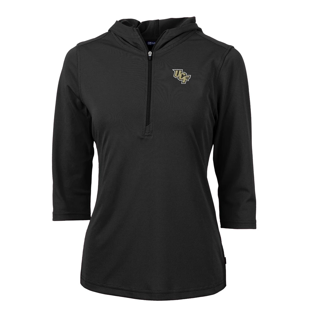 Women's Cutter & Buck Black UCF Knights Virtue Eco Pique Half-Zip 3/4 Sleeve Pullover Hoodie