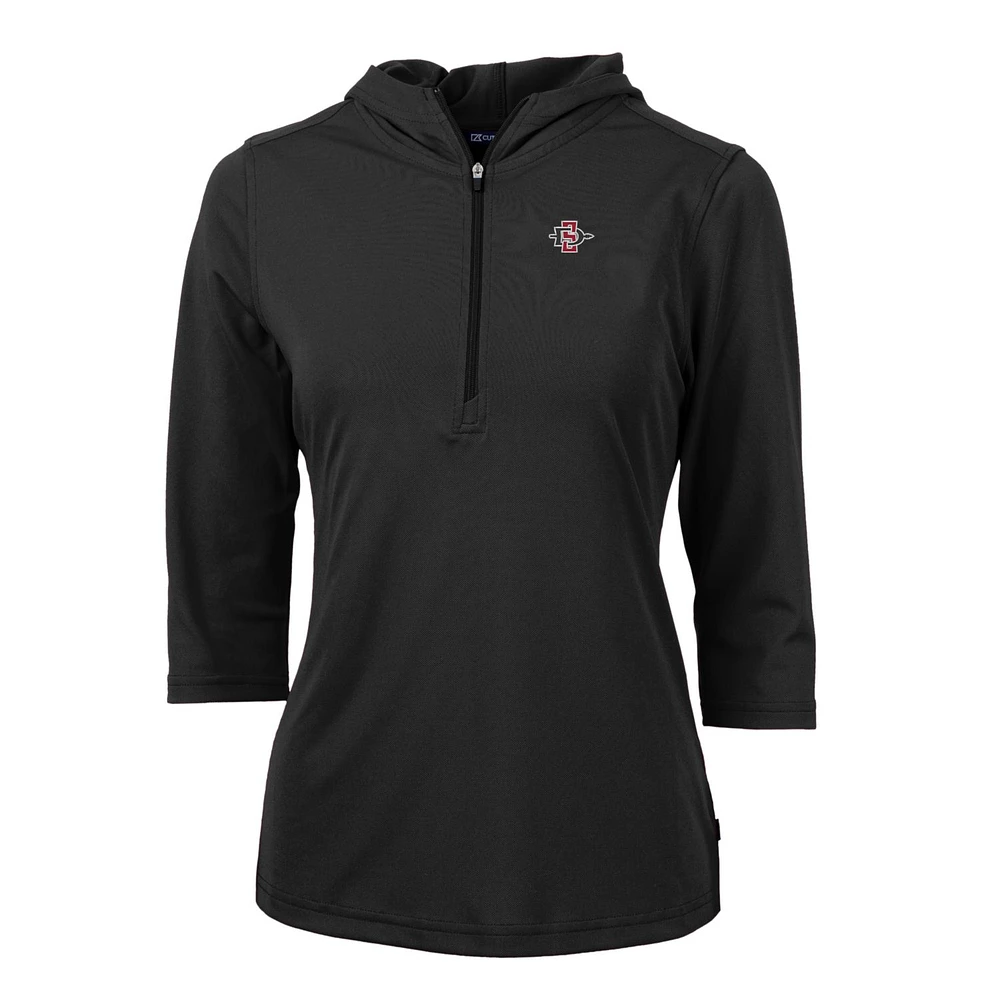 Women's Cutter & Buck San Diego State Aztecs Virtue Eco Pique Half-Zip 3/4 Sleeve Pullover Hoodie