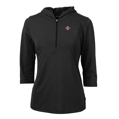 Women's Cutter & Buck San Diego State Aztecs Virtue Eco Pique Half-Zip 3/4 Sleeve Pullover Hoodie
