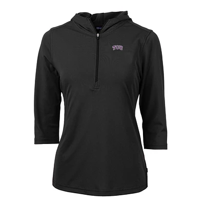 Women's Cutter & Buck Black TCU Horned Frogs Virtue Eco Pique Half-Zip 3/4 Sleeve Pullover Hoodie