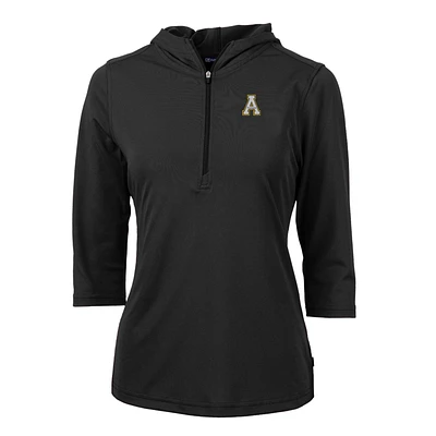 Women's Cutter & Buck Black Appalachian State Mountaineers Virtue Eco Pique Half-Zip 3/4 Sleeve Pullover Hoodie