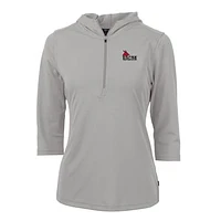 Women's Cutter & Buck Silver Central Missouri Mules Virtue Eco Pique Half-Zip 3/4 Sleeve Pullover Hoodie