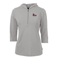 Women's Cutter & Buck Silver Central Missouri Mules Virtue Eco Pique Half-Zip 3/4 Sleeve Pullover Hoodie