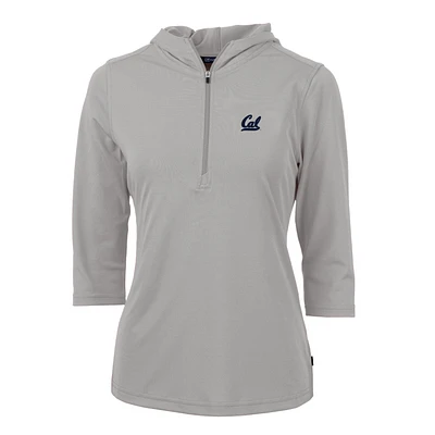 Women's Cutter & Buck Silver Cal Bears Virtue Eco Pique Half-Zip 3/4 Sleeve Pullover Hoodie