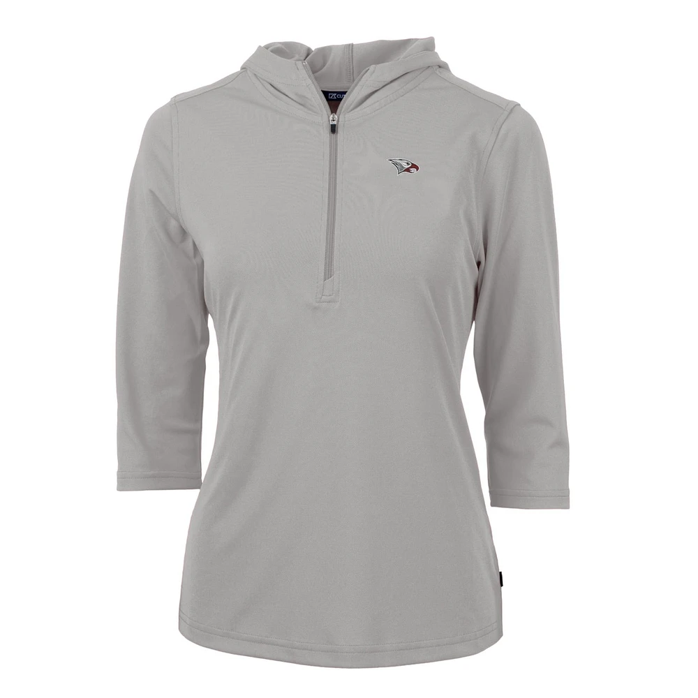Women's Cutter & Buck Silver North Carolina Central Eagles Virtue Eco Pique Half-Zip 3/4 Sleeve Pullover Hoodie