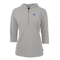 Women's Cutter & Buck Silver Air Force Falcons Virtue Eco Pique Half-Zip 3/4 Sleeve Pullover Hoodie