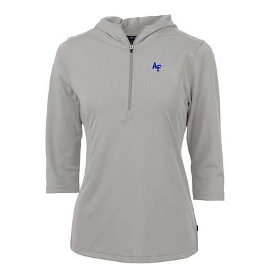 Women's Cutter & Buck Silver Air Force Falcons Virtue Eco Pique Half-Zip 3/4 Sleeve Pullover Hoodie