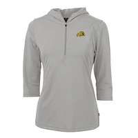 Women's Cutter & Buck Silver Bowie State Bulldogs Virtue Eco Pique Half-Zip 3/4 Sleeve Pullover Hoodie