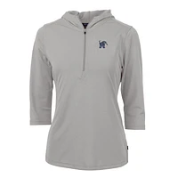 Women's Cutter & Buck Silver Memphis Tigers Virtue Eco Pique Half-Zip 3/4 Sleeve Pullover Hoodie