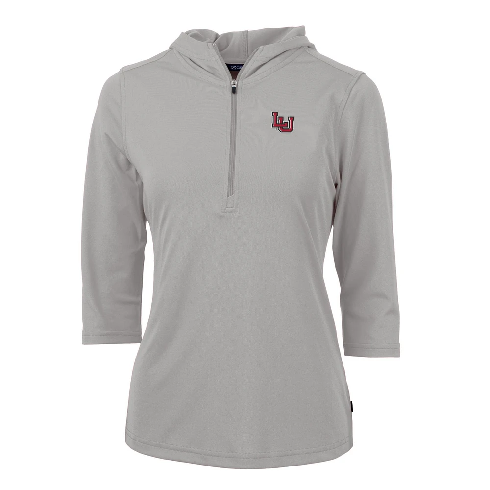 Women's Cutter & Buck Silver Lamar Cardinals Virtue Eco Pique Half-Zip 3/4 Sleeve Pullover Hoodie