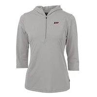 Women's Cutter & Buck Silver Eastern Kentucky Colonels Virtue Eco Pique Half-Zip 3/4 Sleeve Pullover Hoodie
