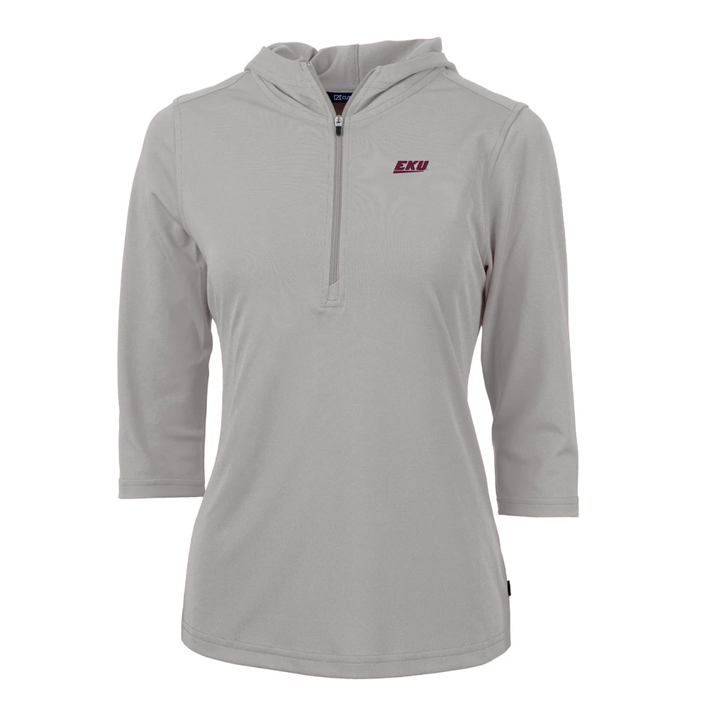 Women's Cutter & Buck Silver Eastern Kentucky Colonels Virtue Eco Pique Half-Zip 3/4 Sleeve Pullover Hoodie